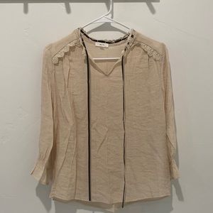 MINE Cream Tie Neck Lace Blouse